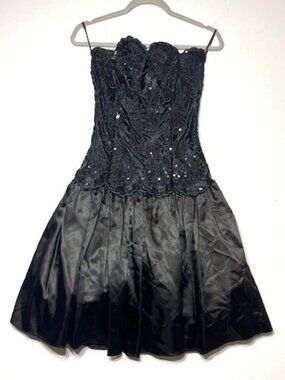 Vintage 80's Gunne Sax by Jessica McClintock Black Strapless Sz 5/6